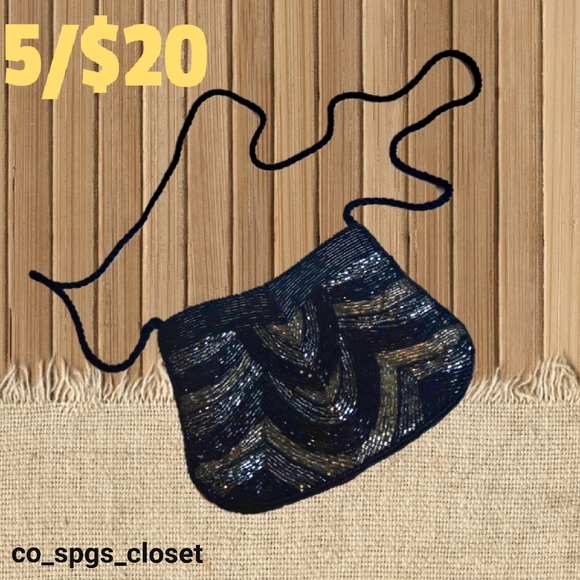 Handbags - 5/$20. Vintage Black Evening Purse w/Color Sequins